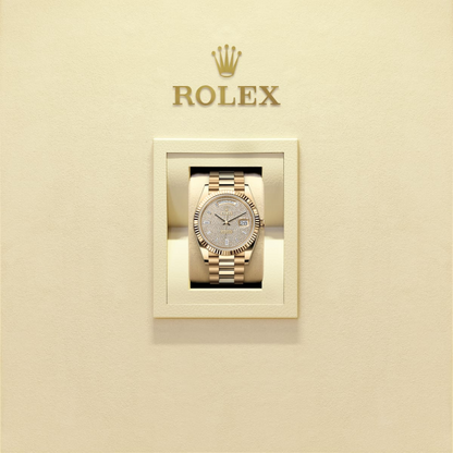 Rolex Day-Date Yellow Gold Pavé Dial Fluted Bezel