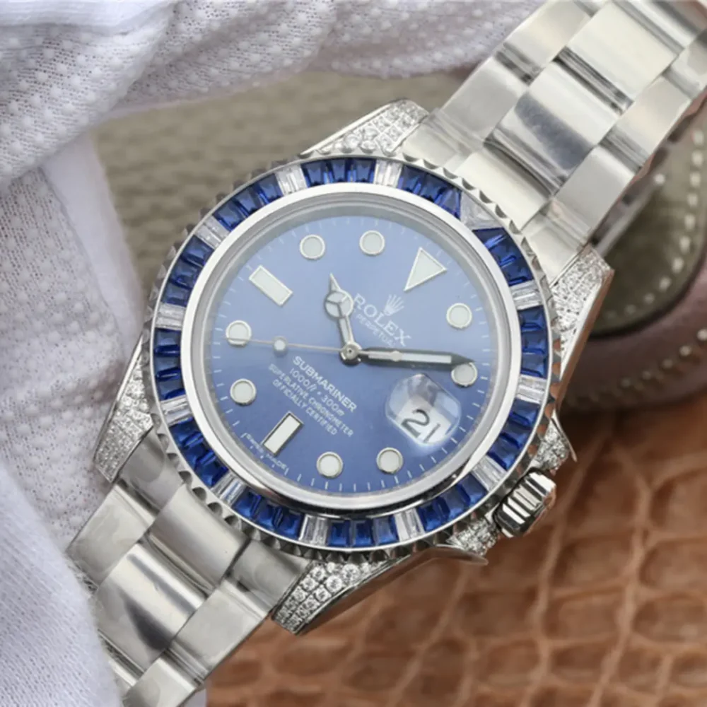 Rolex Submariner Date 18K White Gold Diamonds Sapphires 40MM