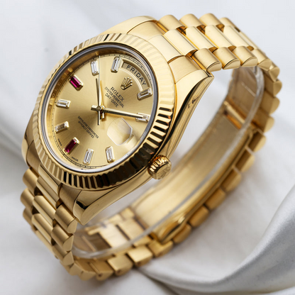 Rolex Day-Date II 218238 Full Set Factory Ruby Baguette Dial