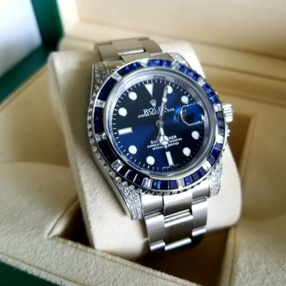 Rolex Submariner Date 18K White Gold Diamonds Sapphires 40MM