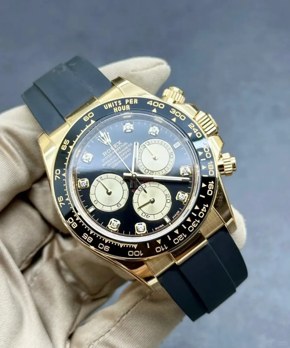 Rolex Cosmograph Daytona Yellow Gold Black Dial with Diamond Hour Markers