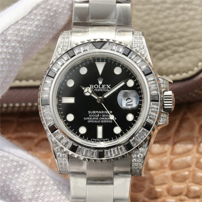 Rolex Submariner Date Silver Black Diamond, 40mm