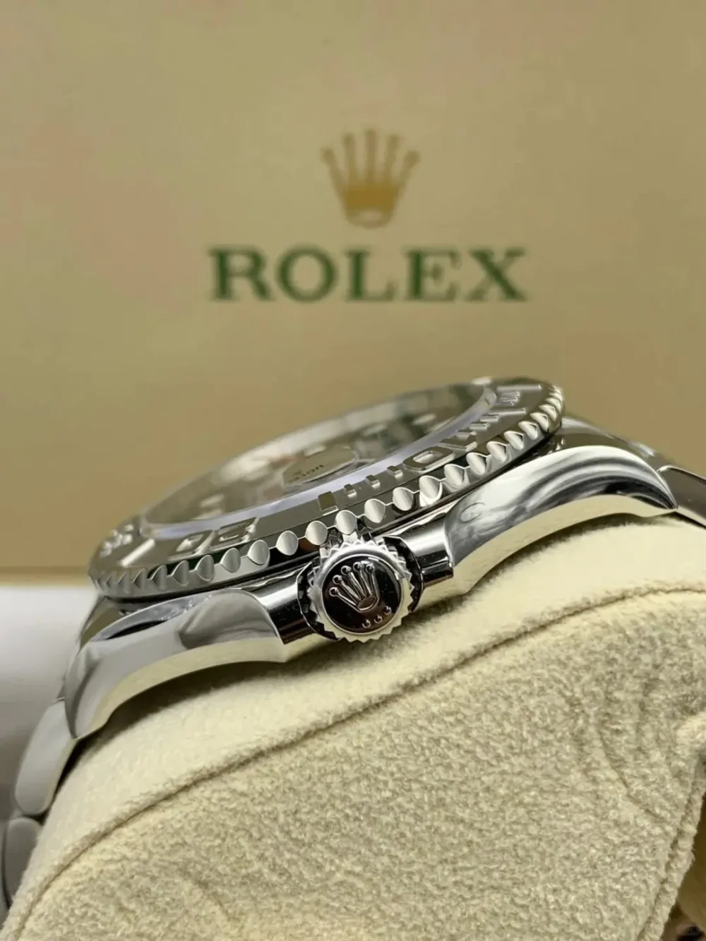 The Oyster Perpetual Yacht-Master 40 in platinum and Oystersteel with an Oyster bracelet