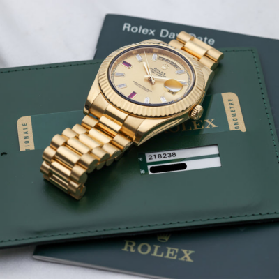 Day-Date II 218238 Full Set Factory Ruby Baguette Dial
