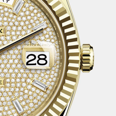 Day-Date Yellow Gold Pavé Dial Fluted Bezel