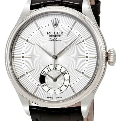 Cellini 50529, Dual Time, 18K White Gold, Silver Dial