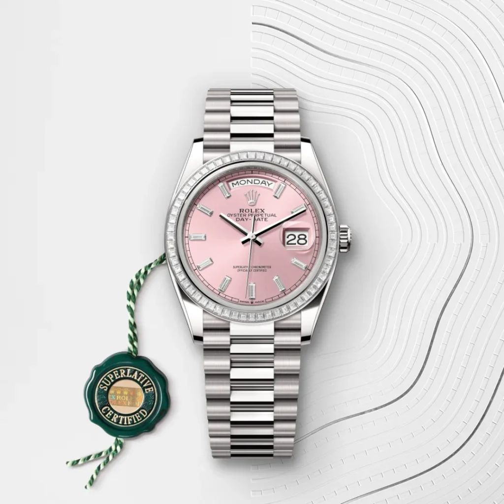 Day-Date 40 Pink Dial Fluted Bezel in Platinum