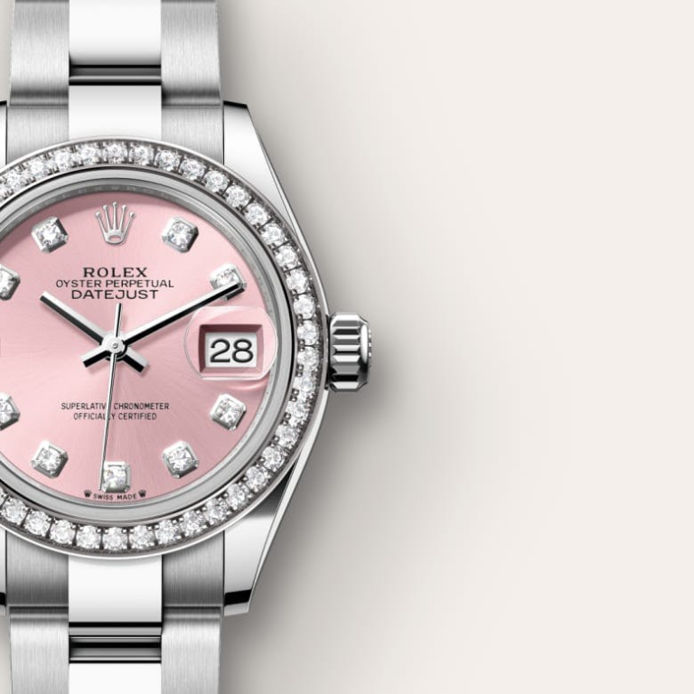 Lady-Datejust Oyster, 28 mm, Oystersteel, white gold and diamonds