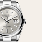 Oyster Perpetual Datejust 36 is available in Oyster steel with a silver dial and an Oyster bracelet