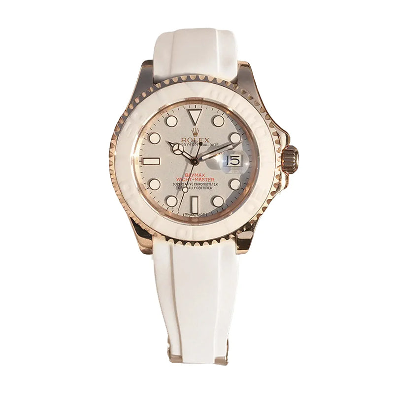 The Oyster Perpetual Yacht-Master Baymax Rose Gold Mix White Rubber Strap 40mm