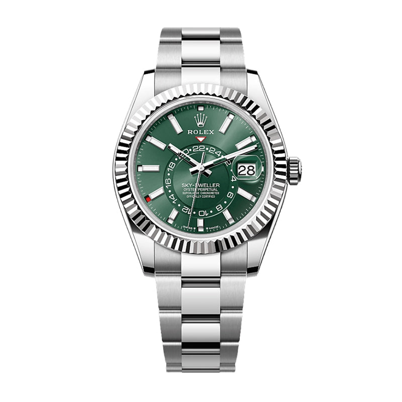 A- Sky-Dweller Stainless Steel, Green Index Dial, 42 mm