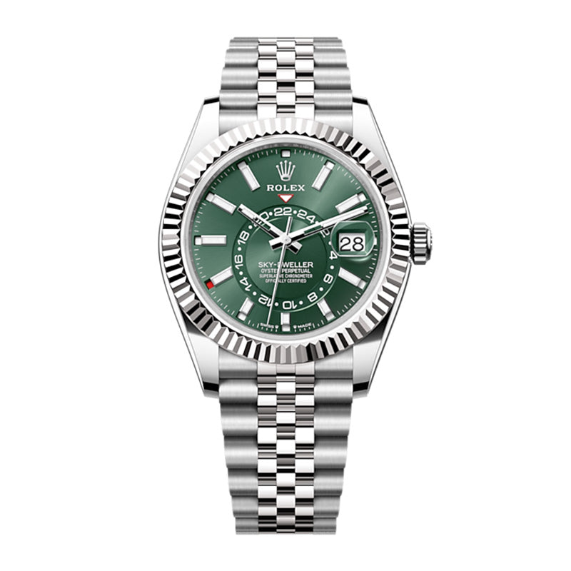Sky-Dweller, 42mm, Oystersteel and 18k White Gold, Green, Jubilee