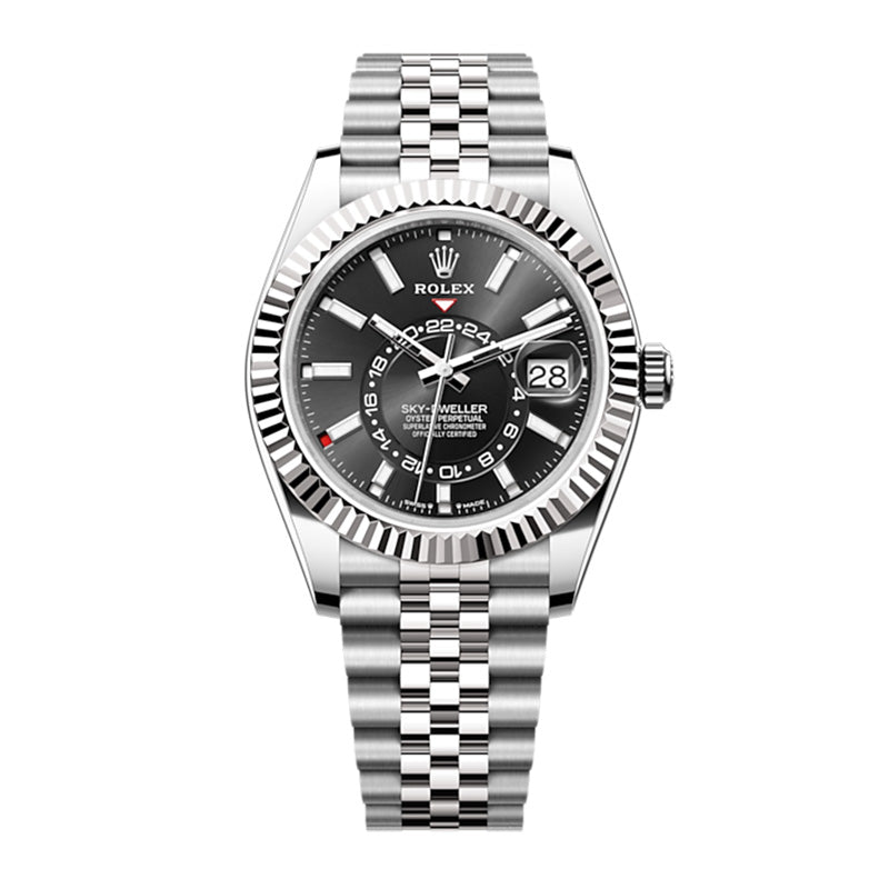 Sky-Dweller, 42mm, Oystersteel and 18k White Gold, Black, Jubilee