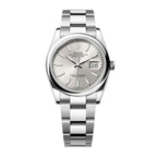 Oyster Perpetual Datejust 36 is available in Oyster steel with a silver dial and an Oyster bracelet