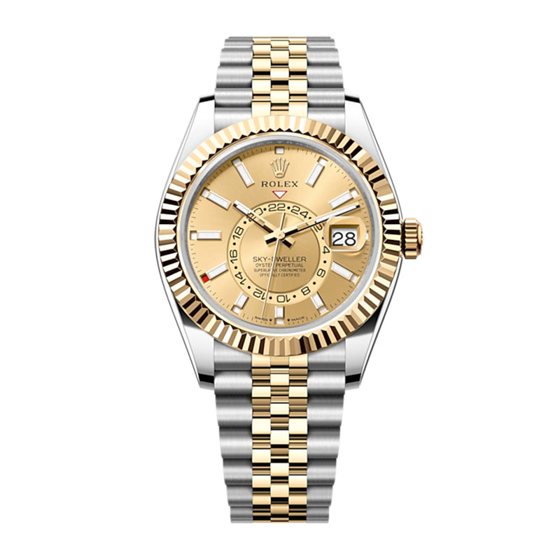 Sky-Dweller, 42mm, Oystersteel and 18k Yellow Gold, Champagne, Jubilee